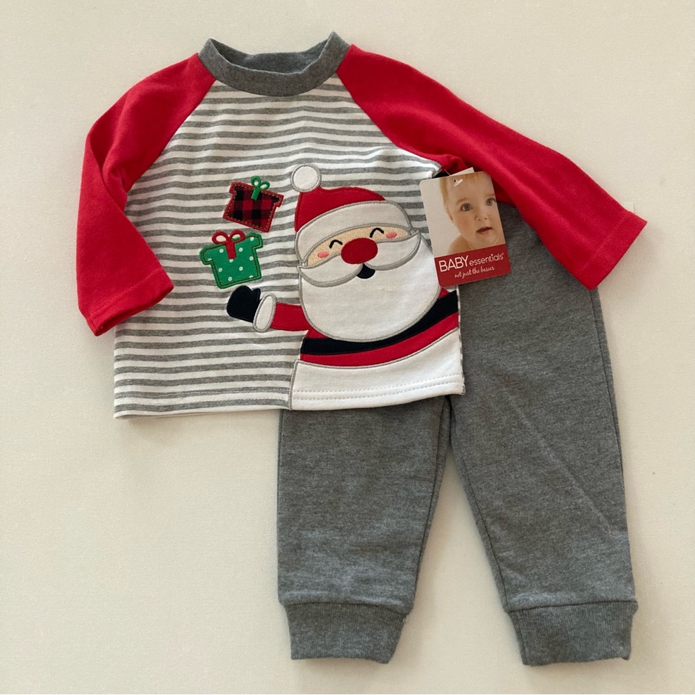 Baby Boy 9 Months Santa Top Pant Set Outfit Holiday Christmas NWT